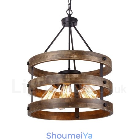 5 ライト ドラム ヴィンテージ 木製シャンデリア インダストリアル ウィンド ロフト ウッド リニア ペンダント 照明