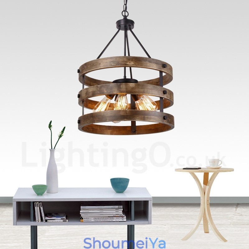 5 ライト ドラム ヴィンテージ 木製シャンデリア インダストリアル ウィンド ロフト ウッド リニア ペンダント 照明