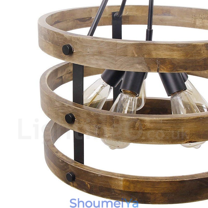 5 ライト ドラム ヴィンテージ 木製シャンデリア インダストリアル ウィンド ロフト ウッド リニア ペンダント 照明