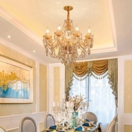 8 ライト アンバー ゴールド エレガント クリスタル キャンドル シャンデリア