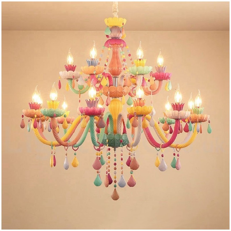 マカロン 18 (12+6) ライト シャンデリア マルチカラー クリスタル キャンドル ミニスタイル 子供用