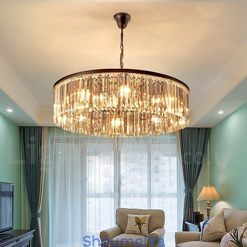 ポストモダンラグジュアリーラウンドK9クリスタルペンダントシャンデリアライト展示ホール