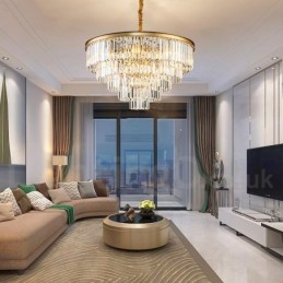 ポストモダンラグジュアリーラウンドK9クリスタルペンダントシャンデリアライト展示ホール