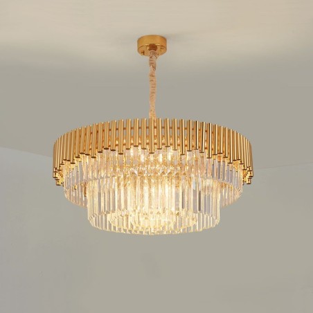 ポストモダンゴールドラグジュアリーラウンドK9クリスタルペンダントシャンデリアライト展示ホール