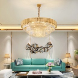 ポストモダンゴールドラグジュアリーラウンドK9クリスタルペンダントシャンデリアライト展示ホール