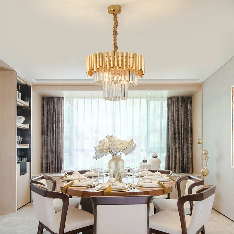 ポストモダンゴールドラグジュアリーラウンドK9クリスタルペンダントシャンデリアライト展示ホール