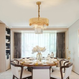 ポストモダンゴールドラグジュアリーラウンドK9クリスタルペンダントシャンデリアライト展示ホール