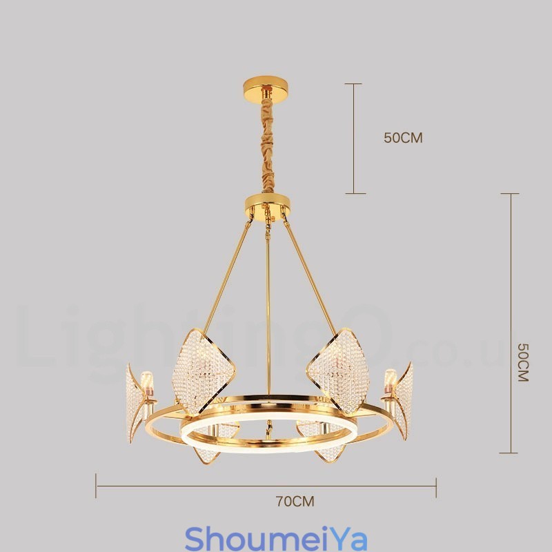 ゴールドポストモダンラグジュアリーラウンドK9クリスタルペンダントシャンデリアライトアクリルシェード展示ホール