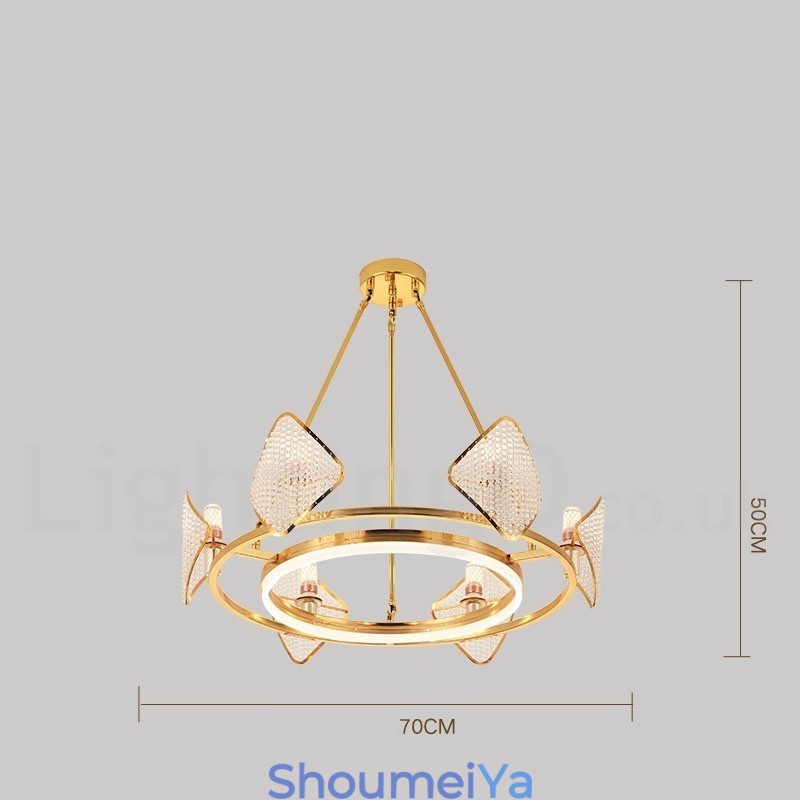 ゴールドポストモダンラグジュアリーラウンドK9クリスタルペンダントシャンデリアライトアクリルシェード展示ホール
