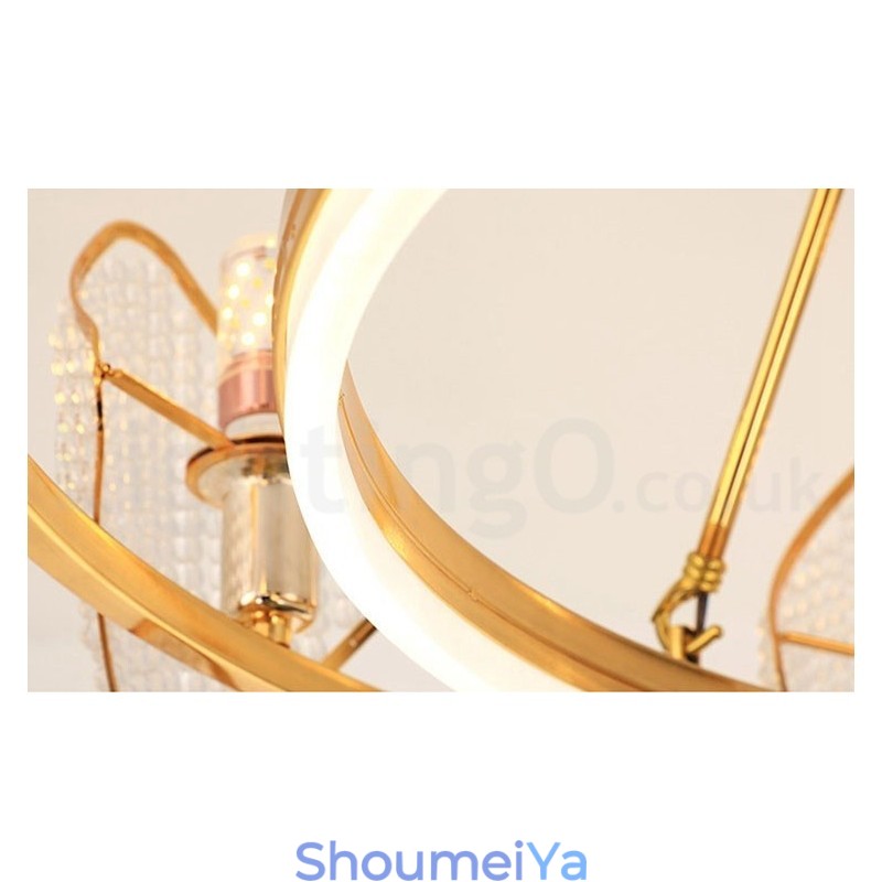 ゴールドポストモダンラグジュアリーラウンドK9クリスタルペンダントシャンデリアライトアクリルシェード展示ホール