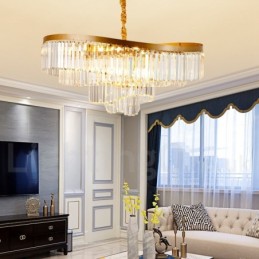 ゴールドポストモダンラグジュアリーラウンドK9クリスタルペンダントシャンデリア展示ホール