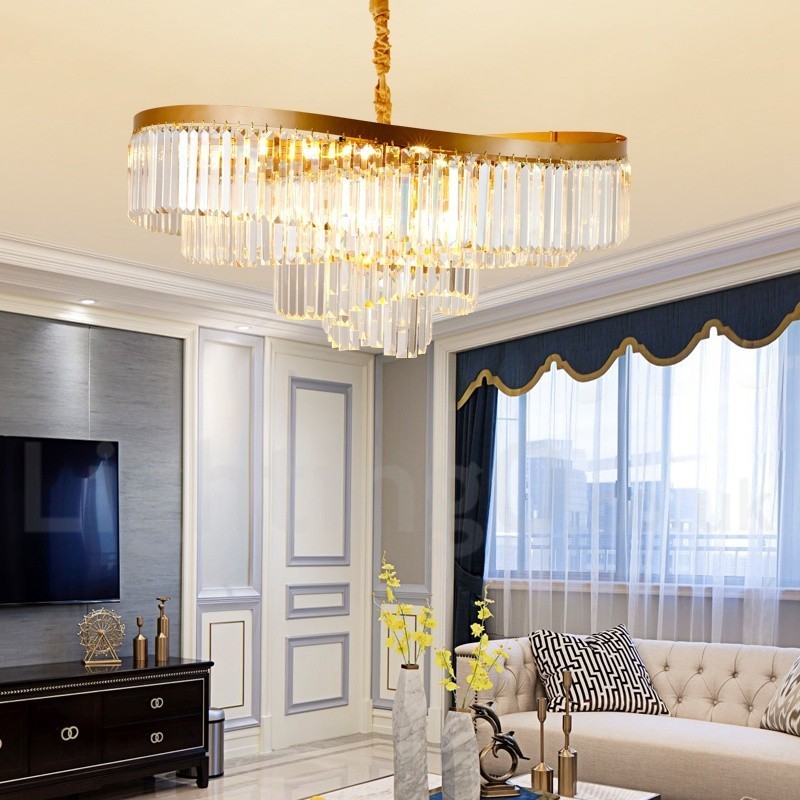 ゴールドポストモダンラグジュアリーラウンドK9クリスタルペンダントシャンデリア展示ホール