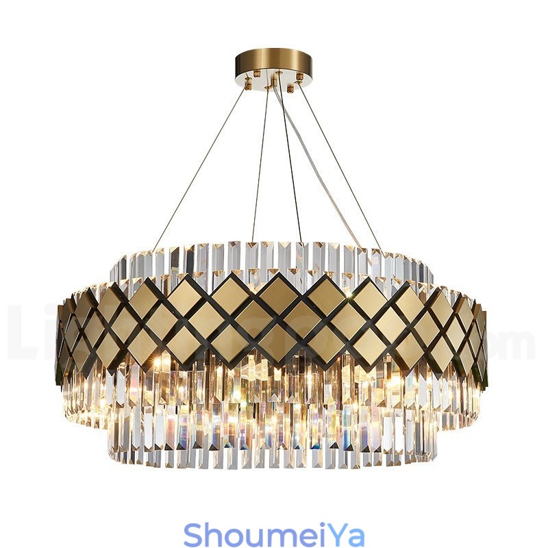 高級モダンゴールドプラスブラックラウンドK9クリスタルペンダントシャンデリア展示ホール
