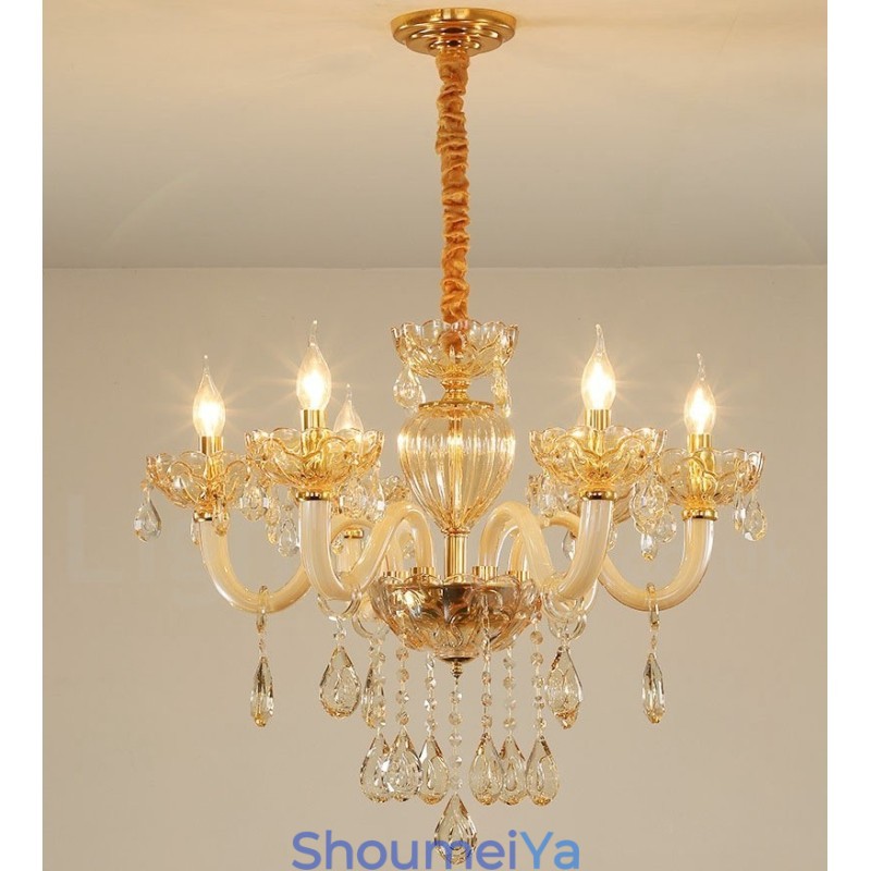 6 ライト シャンパンカラー クリスタル キャンドル シャンデリア