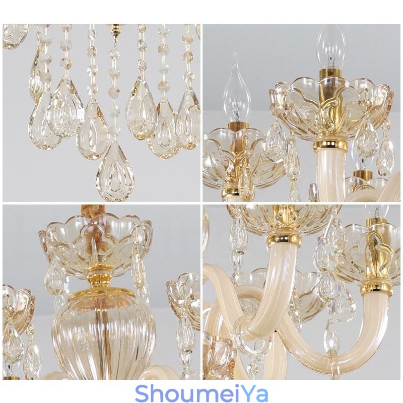 6 ライト シャンパンカラー クリスタル キャンドル シャンデリア