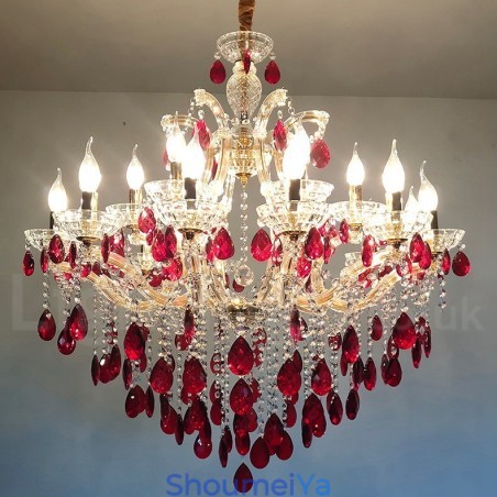 18 (12+6) ライト 豪華なレッド クリスタル キャンドル ゴールド シャンデリア