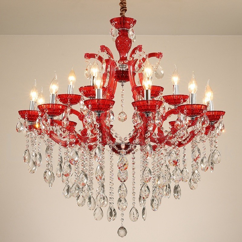 マルチカラー 18 (12+6) ライト 高級クリスタル キャンドル シャンデリア クリアクリスタル付き