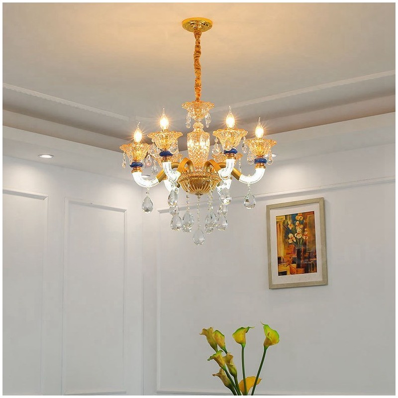 6 ライト モダン コンテンポラリー シャンパン キャンドル シャンデリア クリスタル付き