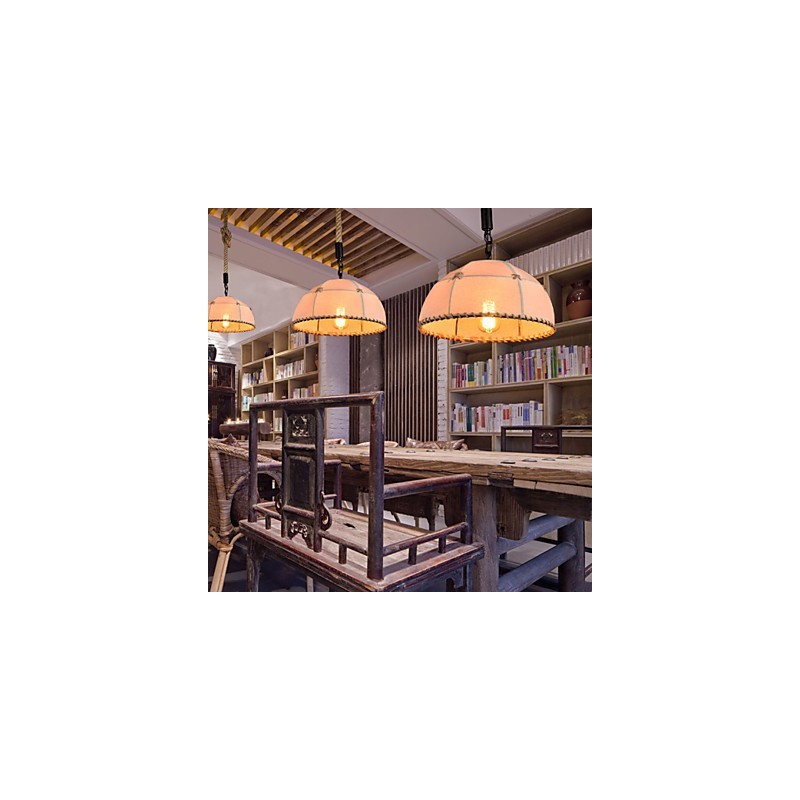 レトロな手作り麻ロープカントリーヤードシャンデリアランプ、インダストリアルカントリースタイル