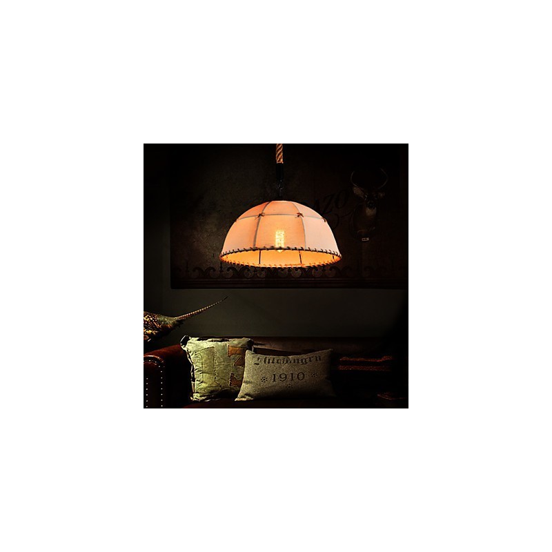 レトロな手作り麻ロープカントリーヤードシャンデリアランプ、インダストリアルカントリースタイル