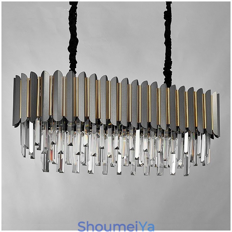 高級ポストモダン ブラック＆ゴールド ラウンド K9 クリスタル ペンダント シャンデリア