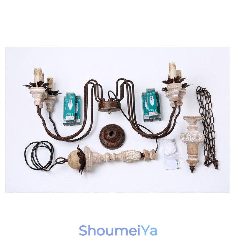 カントリー ヴィンテージ 木製 6 ライト シャンデリア ライト