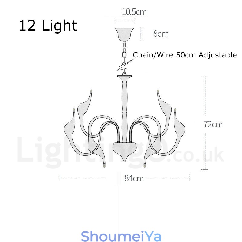 12 ライト モダン スワン ホワイト メタル シャンデリア ペンダント ライト