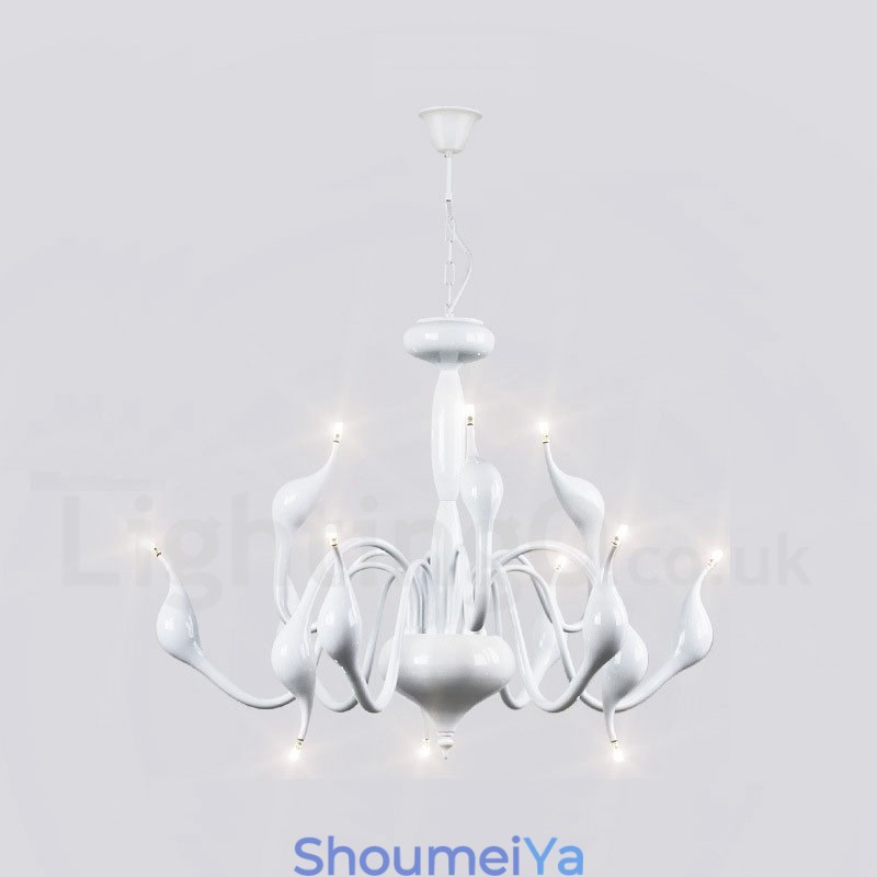 12 ライト モダン スワン ホワイト メタル シャンデリア ペンダント ライト
