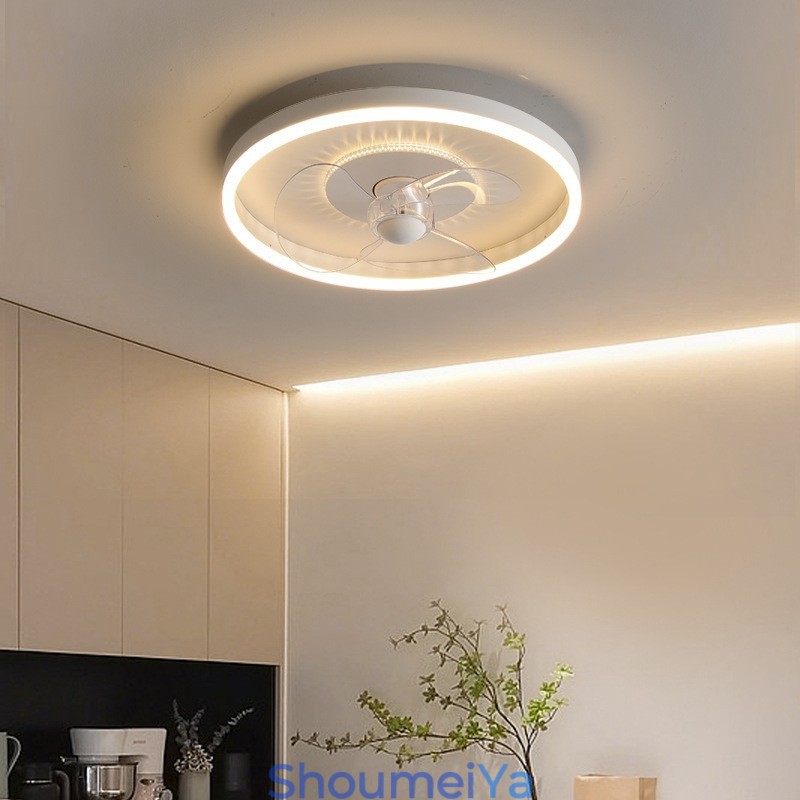 モダンな丸型超薄型サイレントインビジブルフルスペクトルアイプロテクション調光可能なフラッシュマウントファンライト