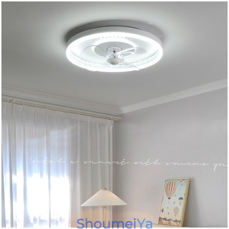 モダンな丸型超薄型サイレントインビジブルフルスペクトルアイプロテクション調光可能なフラッシュマウントファンライト