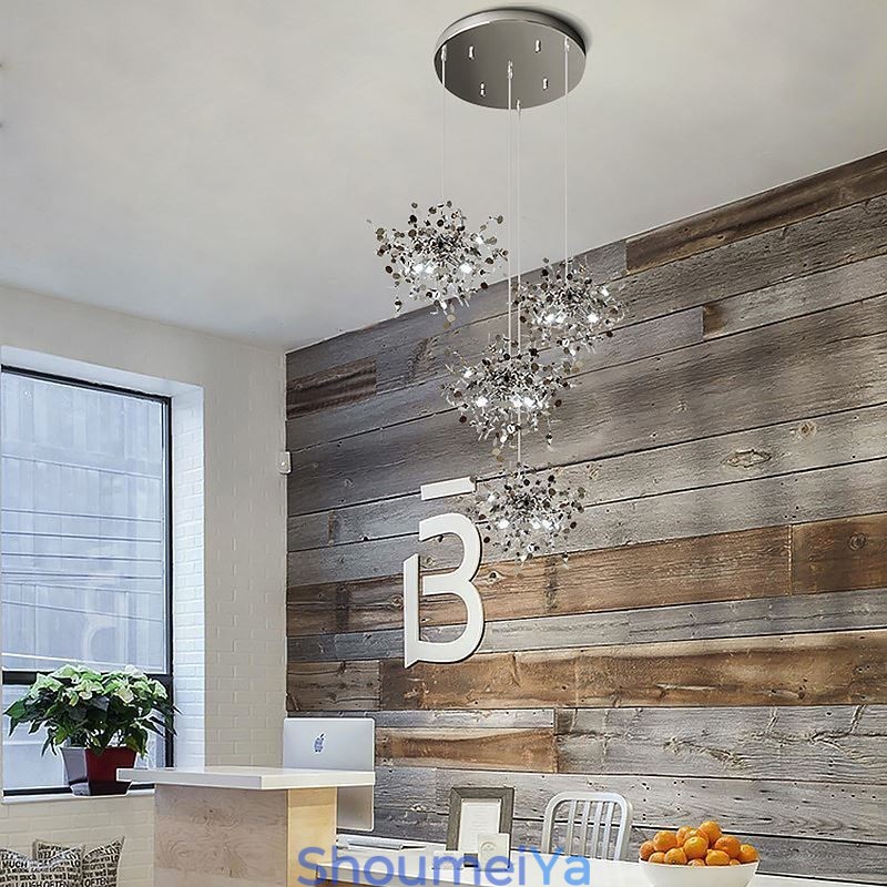 スパンコールシャンデリアステンレススチールペンダント照明ダイニング