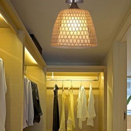 竹製セミフラッシュマウントクリエイティブラウンド天井ライト玄関照明