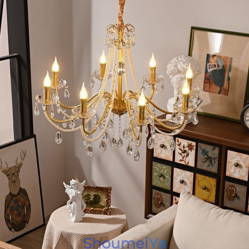 アメリカンクリスタルペンダントライトカントリースタイルクリエイティブアイアンアートシーリングライト