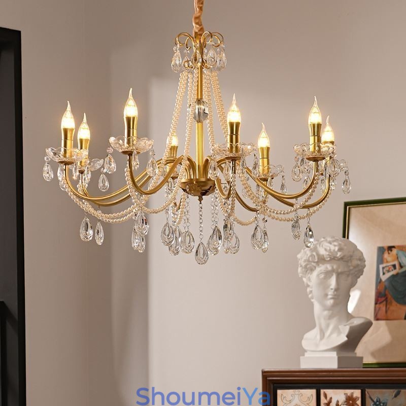 アメリカンクリスタルペンダントライトカントリースタイルクリエイティブアイアンアートシーリングライト