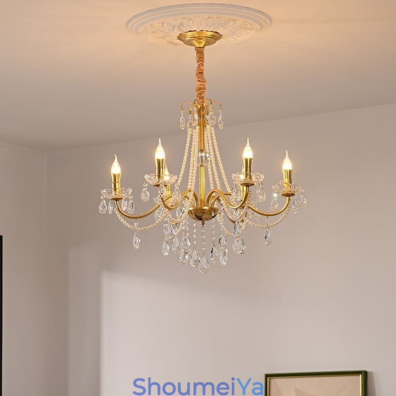 アメリカンクリスタルペンダントライトカントリースタイルクリエイティブアイアンアートシーリングライト