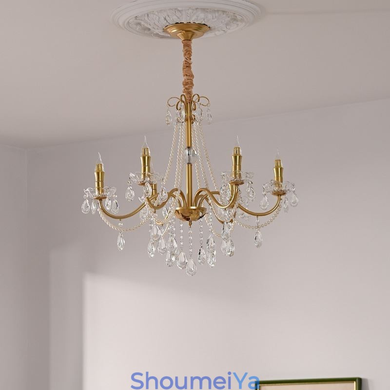 アメリカンクリスタルペンダントライトカントリースタイルクリエイティブアイアンアートシーリングライト