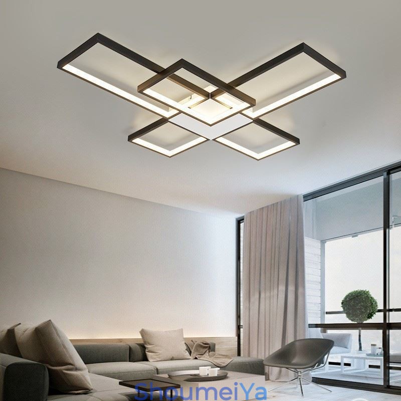 ミニマリスト フラッシュマウント 5 スクエア シーリングライト 無段階調光 リモコン付き 92W