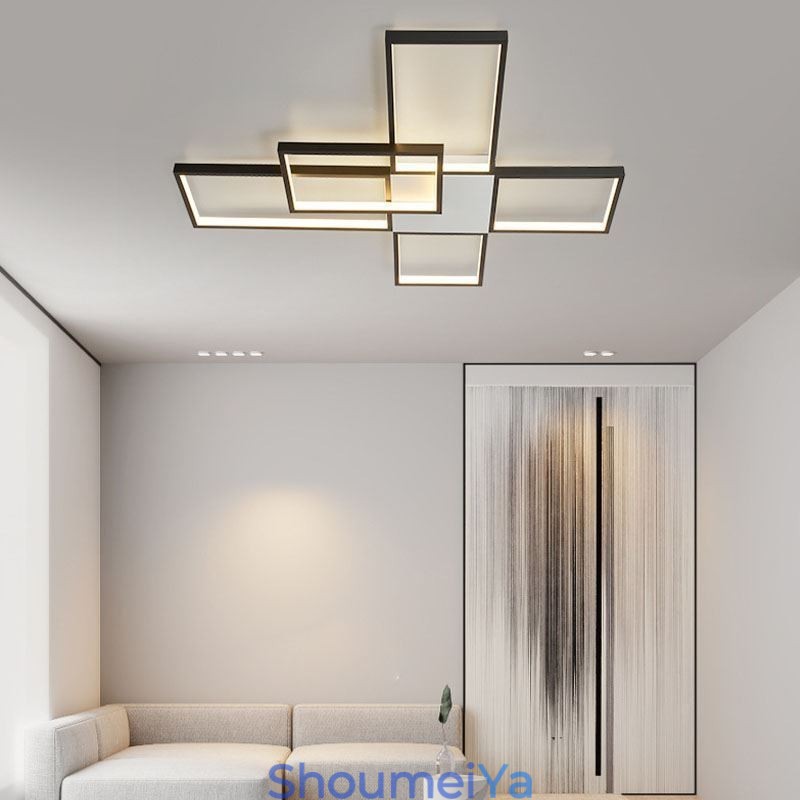 ミニマリスト フラッシュマウント 5 スクエア シーリングライト 無段階調光 リモコン付き 92W