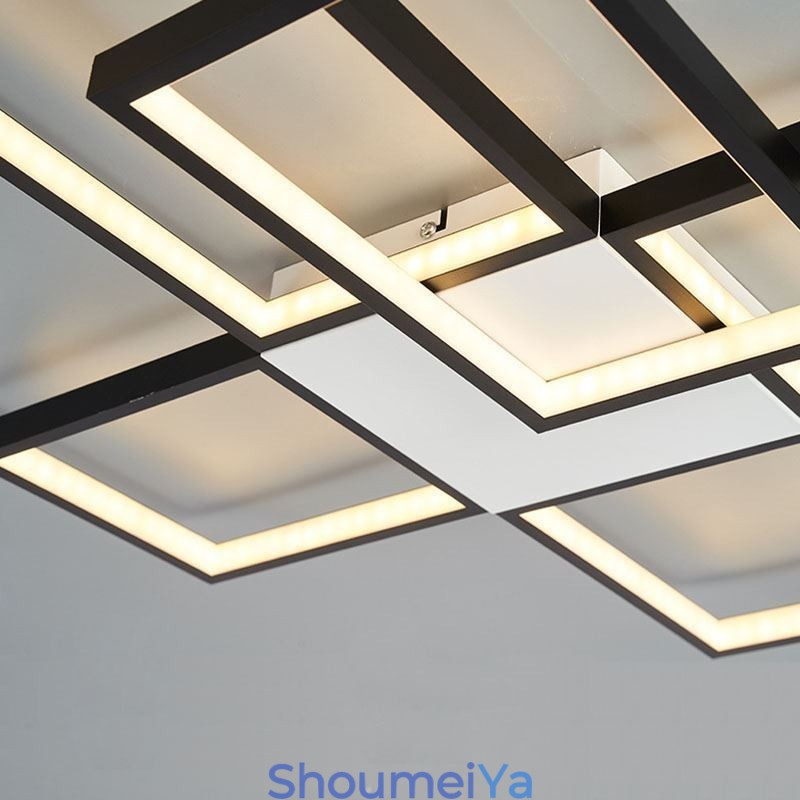 ミニマリスト フラッシュマウント 5 スクエア シーリングライト 無段階調光 リモコン付き 92W