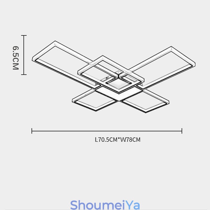 ミニマリスト フラッシュマウント 5 スクエア シーリングライト 無段階調光 リモコン付き 92W