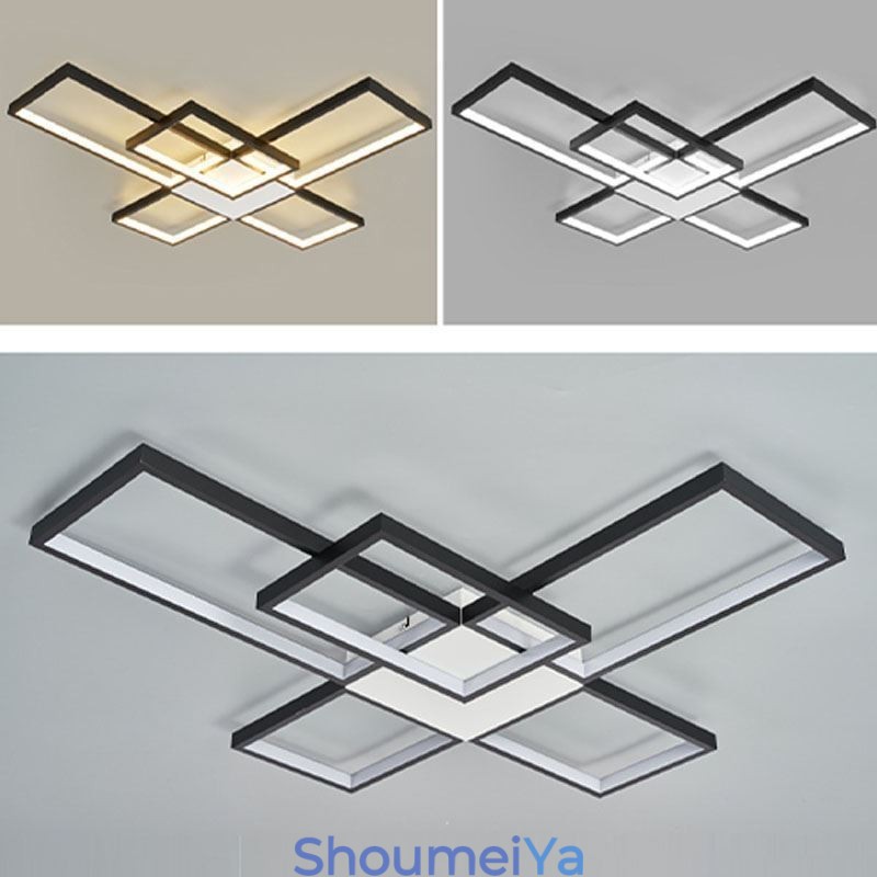 ミニマリスト フラッシュマウント 5 スクエア シーリングライト 無段階調光 リモコン付き 92W