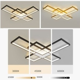 ミニマリスト フラッシュマウント 5 スクエア シーリングライト 無段階調光 リモコン付き 92W