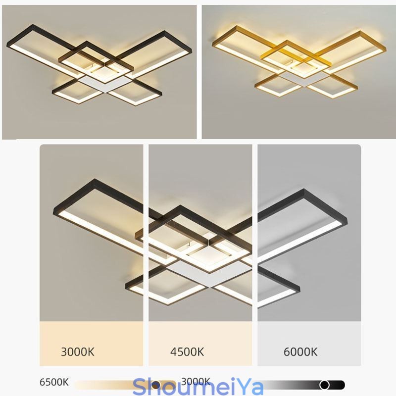 ミニマリスト フラッシュマウント 5 スクエア シーリングライト 無段階調光 リモコン付き 92W