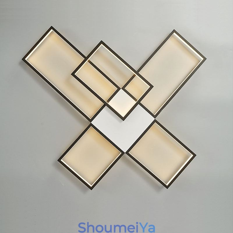 ミニマリスト フラッシュマウント 5 スクエア シーリングライト 無段階調光 リモコン付き 92W