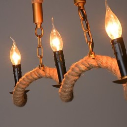 キャンドル ヘンプ シャンデリア ヴィンテージ ペンダント 錬鉄製ウェーブ ヘンプ ロープ シャンデリア