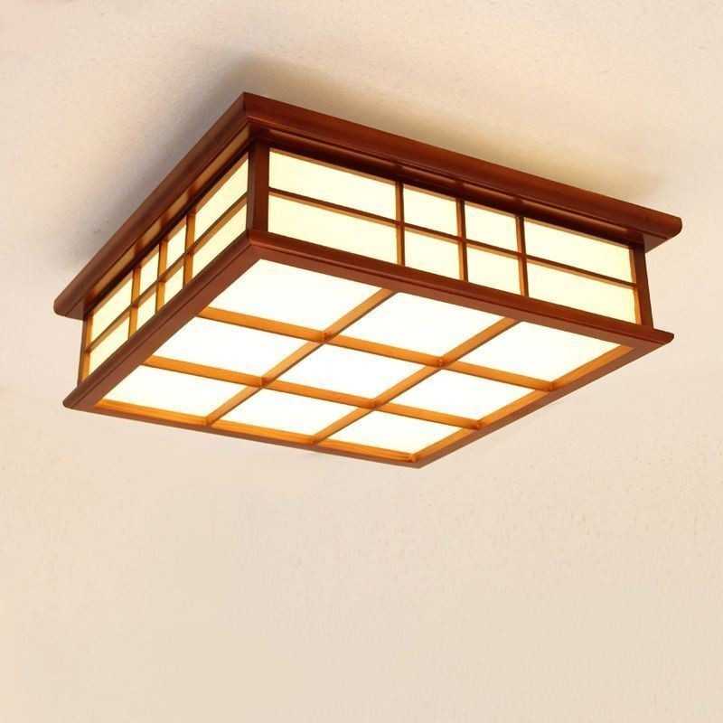 レトロスタイルの天井ライト 木製フラッシュマウント