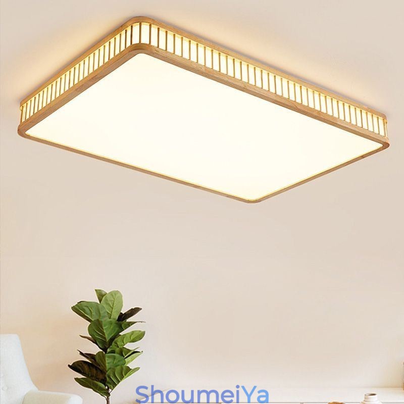 日本製アクリル製天井ライト 長方形ラバーウッド製天井ライト