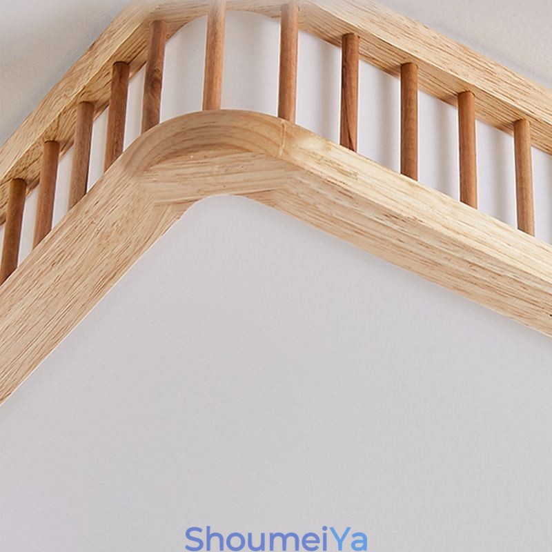 日本製アクリル製天井ライト 長方形ラバーウッド製天井ライト