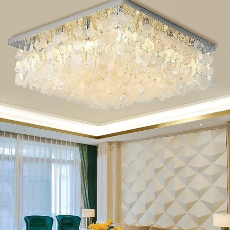 モダンなホワイトシェル天井照明器具 フラッシュマウントシャンデリア