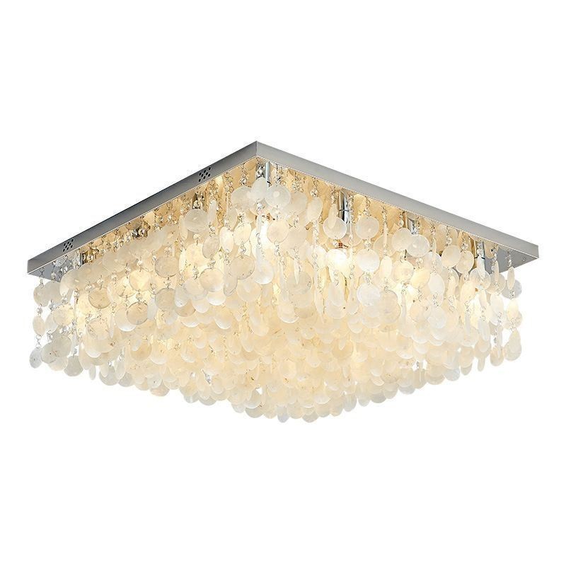 モダンなホワイトシェル天井照明器具 フラッシュマウントシャンデリア